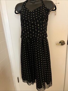 Laundry By Shelli Segal Black Midi Dress with Cream Polka Dots